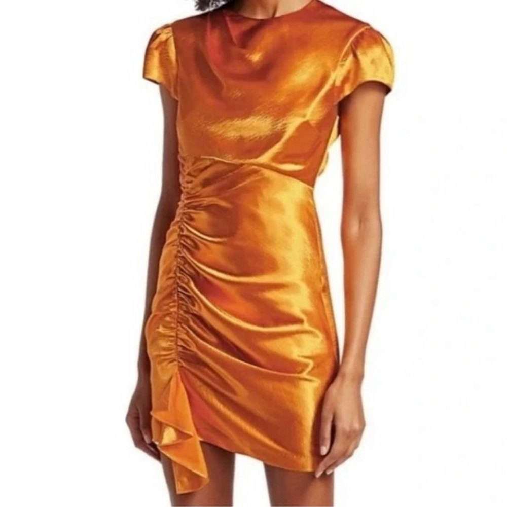 Cinq a Sept Satin Gold Natalia Mini Dress Sz 2,4